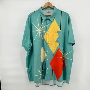 Hardaddy Shirt 3XL 70's Theme Starburst Short Sleeve Button Up Diamonds Bowling